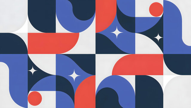 Colorful Geometric Abstract Pattern with Bold Shapes in Modern Retro Style