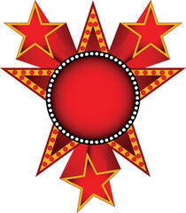 Big star behind blank neon sign on Black Background.