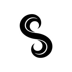 Naklejka premium Stylized black swirling abstract shape resembling a dynamic wave or a fluid motion on a clean white background. isolated on transparent background