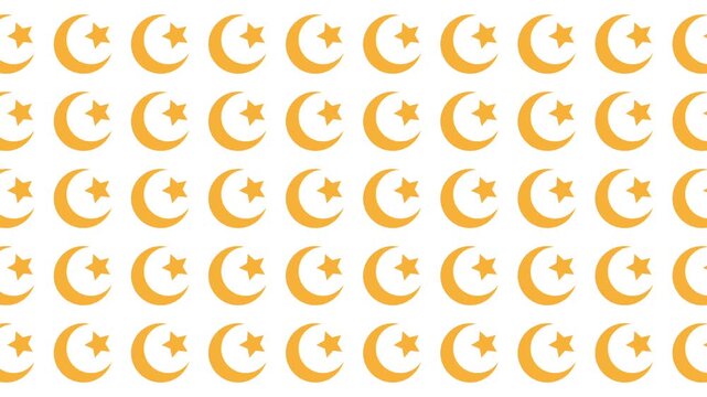 Repeating pattern with golden crescent moons and stars, suitable for backgrounds, textiles, stationery, and islamicthemed designs.