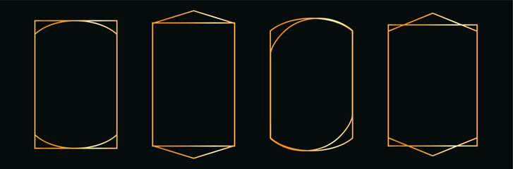 Golden thin Line frames set. Gold vector borders Luxury minimalist collection. Geometric banners decorative linear rectangles.