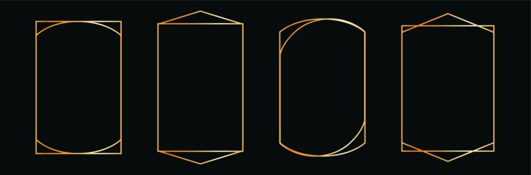 Golden thin Line frames set. Gold vector borders Luxury minimalist collection. Geometric banners decorative linear rectangles.