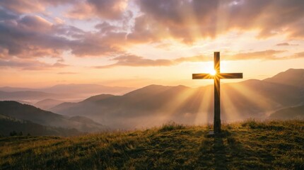 Jesus christ crucifix cross calvary sunset background good friday he risen easter day good friday jesus death on crucifix world christian holy spirit religious cross spiritual sunrise christian Christ