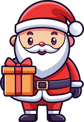 Cute Santa Claus holding a wrapped Christmas gift vector illustration