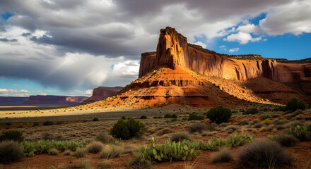 Monument Valley Tribal Park with Majestic Sandstone Buttes and Desert Landscape Under Dramatic Cloudy Sky in Arizona Travel Photography During Sunny Day