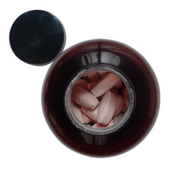 open container of pills on a white background