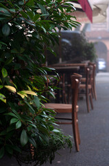 outdoor tables in a restaurant in Piacenza, Italy