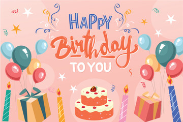 Vibrant Happy Birthday Backdrop Vector Illustration with Balloons, Gifts, Cake, and Candles
