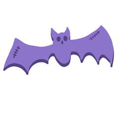 Cute purple cartoon bat with simple Halloween style, perfect for spooky decorations, kids graphics, stickers, and festive holiday designs.
