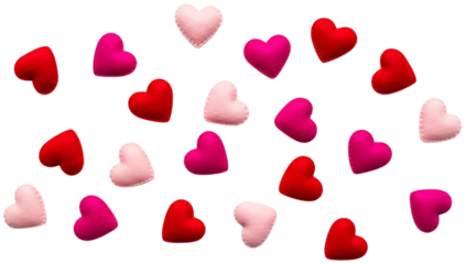 Scattered Red Pink Felt Hearts Pattern transparent background