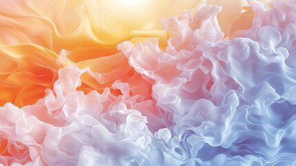 Abstract digital art featuring flowing waves of orange and white colors, creating serene and dreamy atmosphere