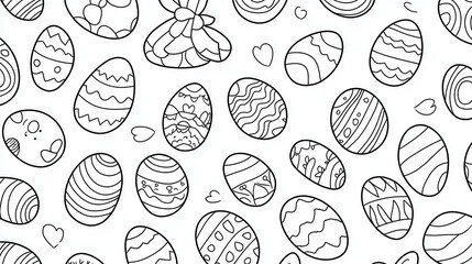 Colorful Easter eggs various patterns and designs create festive atmosphere. This illustration is perfect for coloring activities and holiday