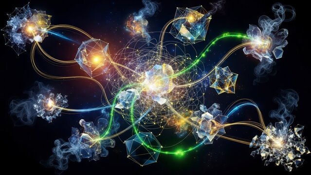 Abstract network of glowing connections and nodes representing data flow and digital communication. - Powered by Adobe