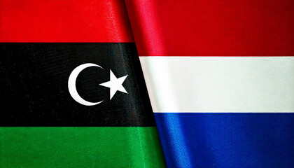 オランダの国旗とリビアの国旗(Netherlands flag & Libya flag.)

