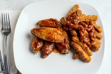 chicken wings   with chicken chilli fries