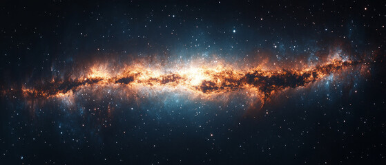 A majestic galaxy with bright stars and nebulae showcases the beauty of space, emphasising the scale of the universe, which is ideal for a scientific atmospheric background on the theme of astronomy.