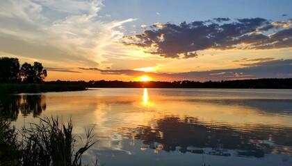 Sunset over a calm lake