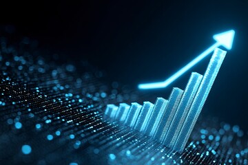 Glowing blue graph arrow pointing up, symbolizing growth and success