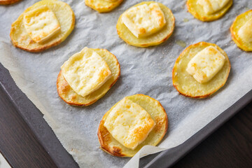 Baked Potato Circles Topped with Brie Cheese