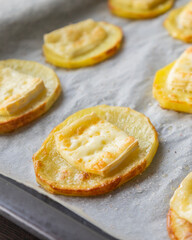 Baked Potato Circles Topped with Brie Cheese
