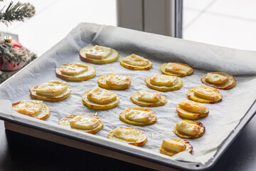 Baked Potato Circles Topped with Brie Cheese