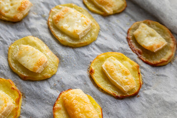 Baked Potato Circles Topped with Brie Cheese