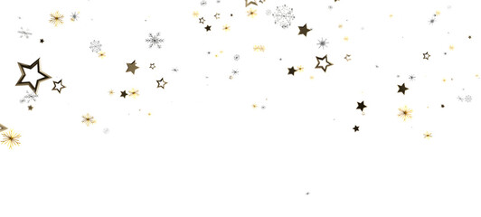 Obraz premium Festive background with golden stars and silver snowflakes, ideal for Christmas or New Year designs. Perfect for greeting cards and holiday prom
