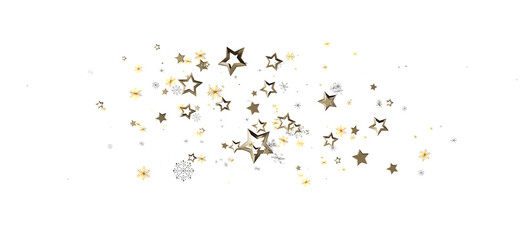 Festive golden stars and glitter confetti falling on a bright white background. Perfect for holiday designs and celebrations.  Ideal for Christm