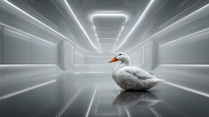 Elegant white duck in a bright, sterile setting, ideal for animal care or farming ads  