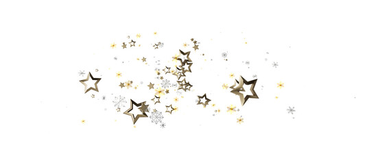 Elegant gold stars and snowflakes floating, perfect for holiday designs, Christmas, celebrations, and winter-themed projects. Beautiful sparkle