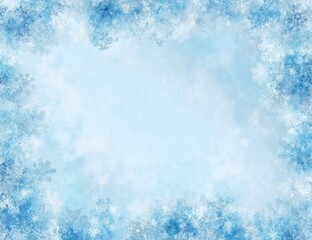 Snowflake frame on blue gradient background, creating wintery, blurred border