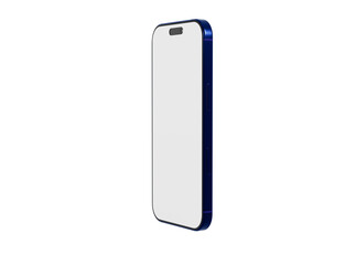 A sleek, modern blue smartphone with a blank white screen, perfect for mockups and technology-related designs.