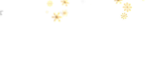 Abstract background with golden glitter snowflakes floating on a white backdrop. Perfect for winter holidays, Christmas, or seasonal designs. Of