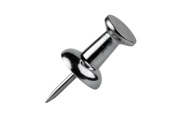 Single Silver Pushpin. Isolated on transparent background, png - Powered by Adobe