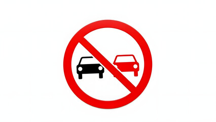 Circular Red Prohibition Road Sign for No Overtaking or No Passing Isolated on White Background