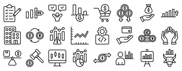 Stock Market Icon Set Collection Outline Style. Vector illustration.