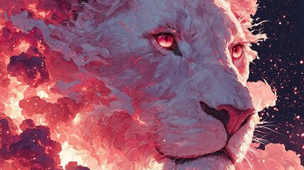 Epic roaring lion with fiery mane and glowing embers, fantasy-style digital art on dark background  