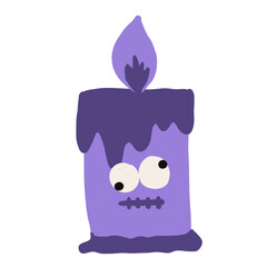 Cute Halloween candle illustration with a spooky face and melting wax, perfect for holiday designs, kids graphics, stickers, and fun Halloween-themed decorations.