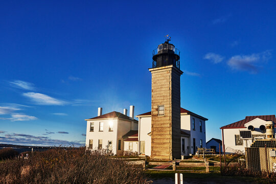 The Beavertail Lighthouse, built in 1856, Beavertail State Park, Jamestown, Rhode Island, New England