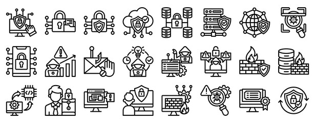 Digital Scurity Icon Set Collection Outline Style. Vector illustration.