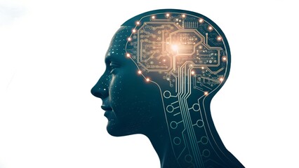 Obraz premium Artificial Intelligence Human Head with Digital Circuit Board Brain 