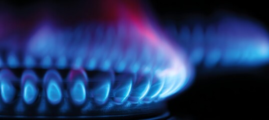Closeup up blue gas flame. Generative AI technology.