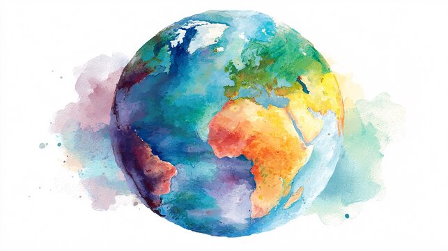 Colorful Watercolor Painting of Earth Globe with Soft Background