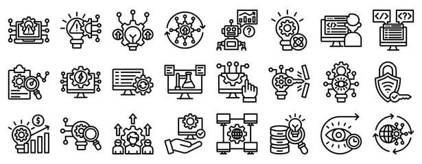 Technology Growth Icon Set Collection Outline Style. Vector illustration.