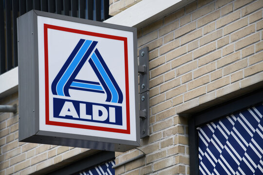 Berlin, Germany - May 24, 2025: Sign at the entrance to an ALDI Nord store in Berlin, Germany  -  ALDI is the common brand of two leading global supermarket chains