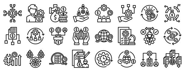Fototapeta premium Resource Allocation Icon Set Collection Outline Style. Vector illustration.
