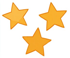 Obraz premium Three flat, golden, cartoon-style stars floating isolated on a white background