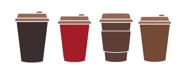Set of disposable coffee cups. Different kinds of paper cups. Vector icons in a simple flat style on a white background.
