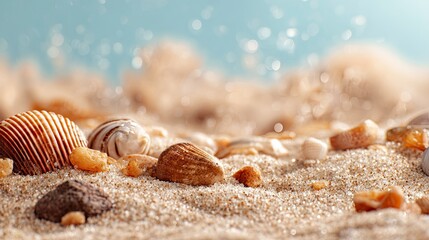 Beautiful sand with seashells and stones on beach