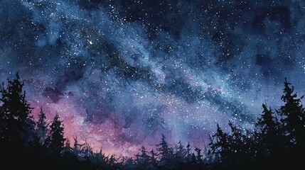 Fototapeta premium Stunning Night Sky with Milky Way and Silhouetted Pine Trees